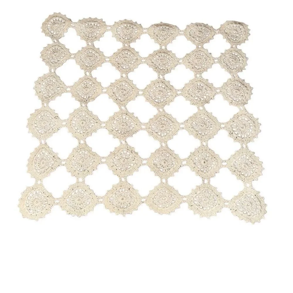 3 Antique Handmade Beige Crochet Rectangle & Square doilies ￼ 22”x 10”/10”x10”